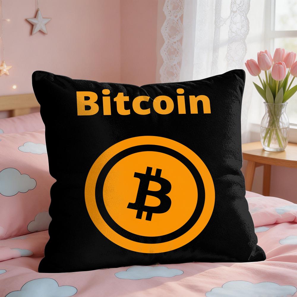 Bitcoin Btc Logo Cool Cushion Cover Square Short Plush Pillow Case Living Room Sofa Home Decor Funda X