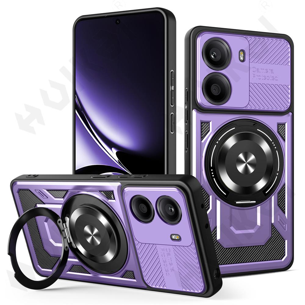 

Case for Redmi Note 14 Pro Plus Pro Xiaomi Poco X7 Pro Kickstand Magnetic Camera Lens Cover Phone Ring Stand Armor Rotate Cover Redmi 9