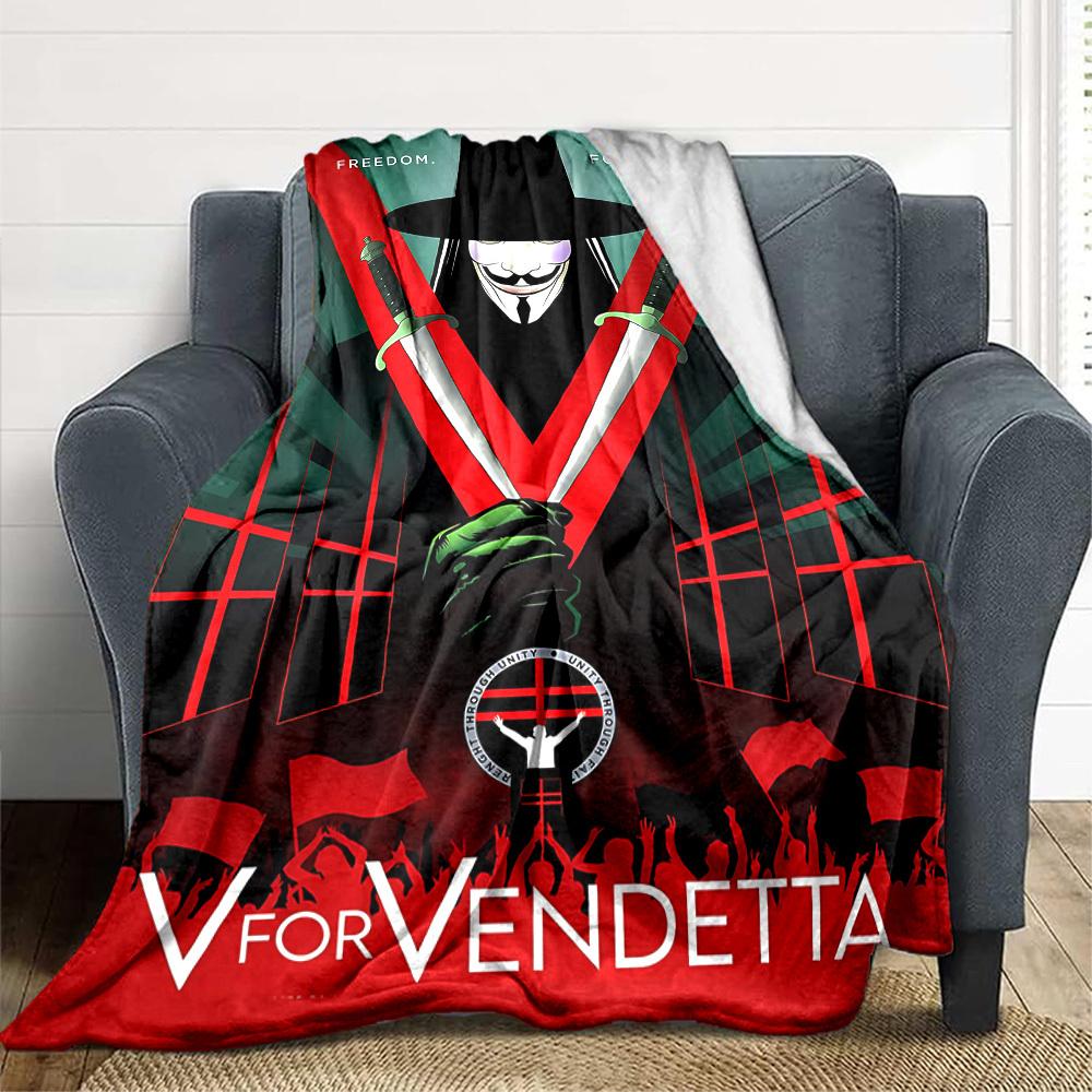 1pc V for Vendetta Flannel Throw Blanket - HD Printed Lightweight Soft Warm All-Season Blanket for Sofa, Bed, Travel, Camping 086