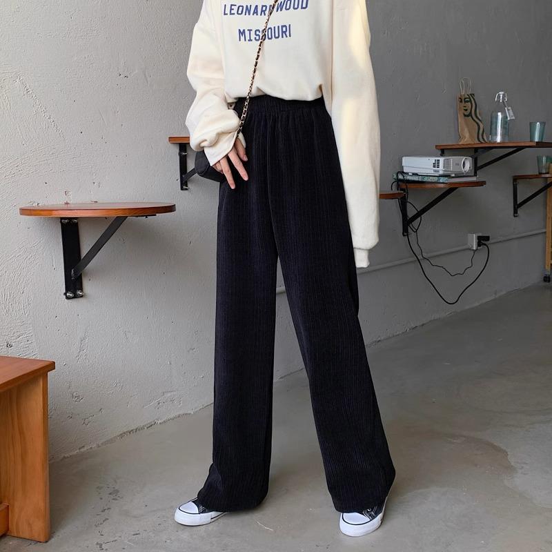 Petite Women's High Waist Slimming Wide Leg Fleece-Lined Chenille Pants XS