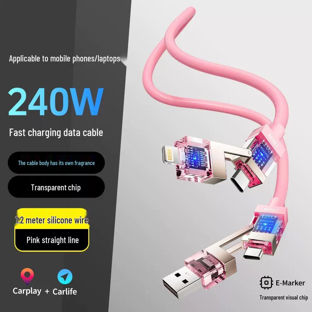 

240W Transparent GaN Fast Charging Cable for iPhone & Huawei Tablets Straight Line (Bare Cable)