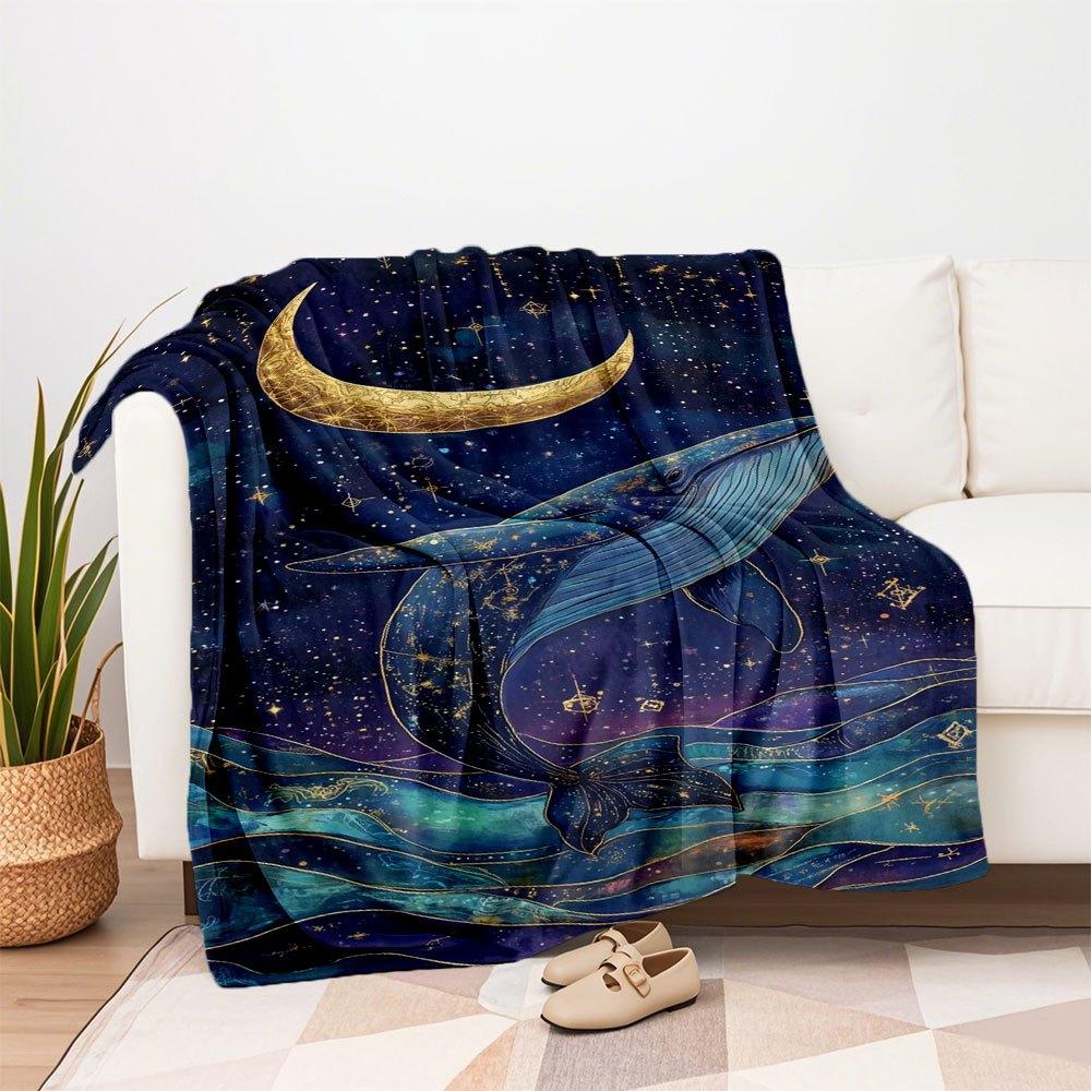 "Whale Moon Constellation Art Print - Celestial Ocean Decor"Blanket Flannel Throw Blanket for Sofa, Bed, Travel, Camping, Office, Couch, Cha