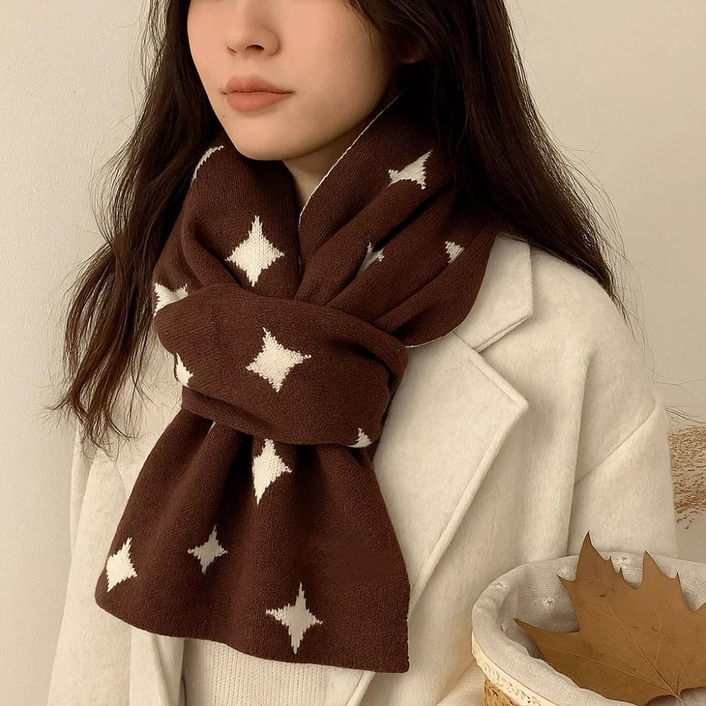 Double Side Women Winter Scarf Korean Style Cashmere Knitted Shawl Star Pattern Neckerchief Daily