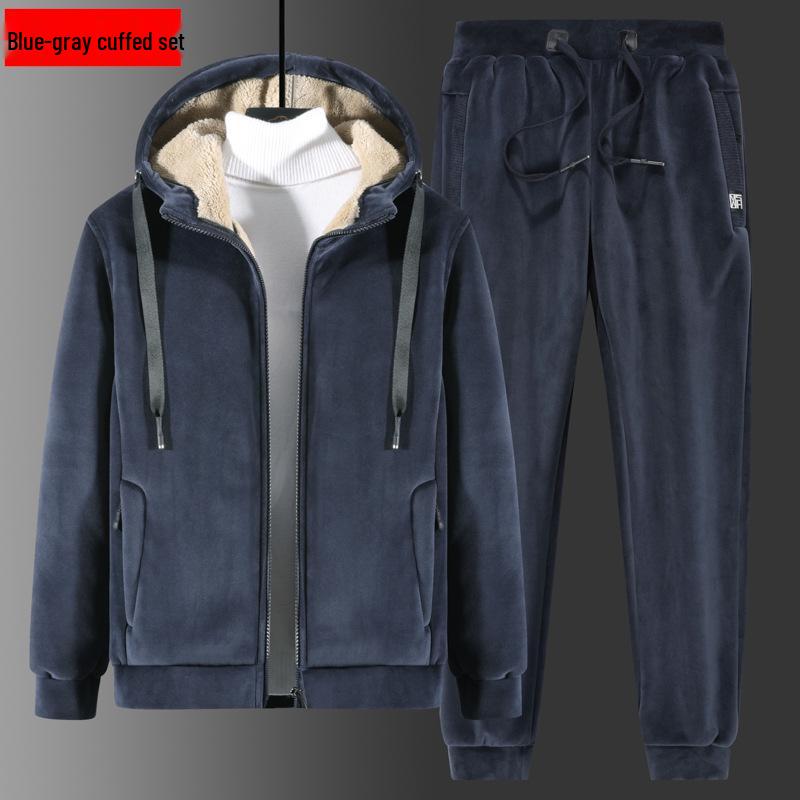 Men's Plus Size Silver Fox Fleece Hoodie & Lambswool Sweatpants Winter Set