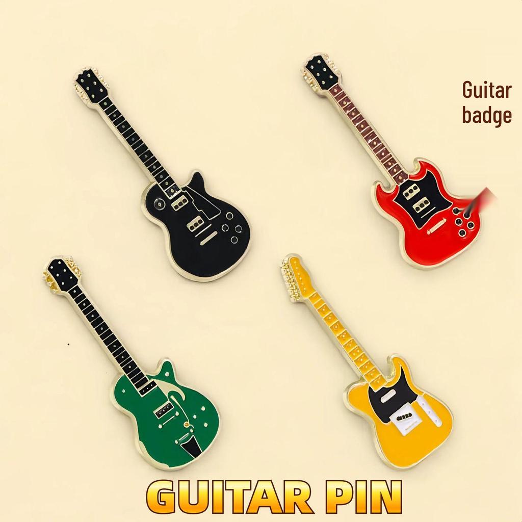Vintage Guitar Metal Badge: Music-Themed Brooch for Clothes & Bags
