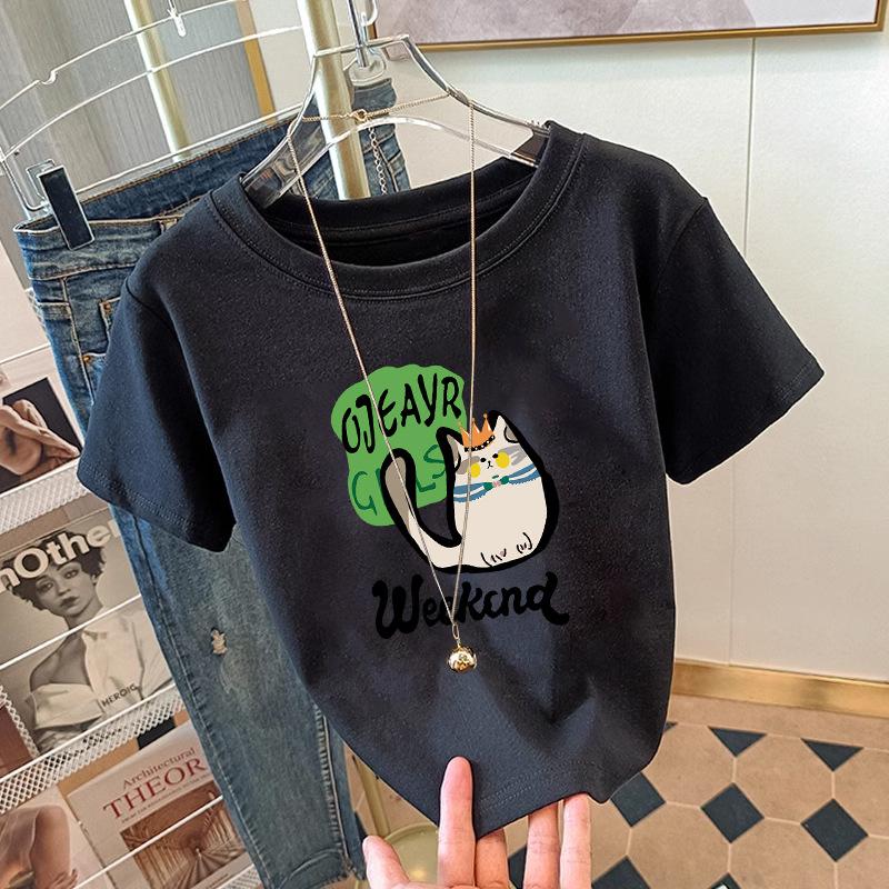 2025 Summer Cotton Crew Neck Shoulder Short Sleeve T-Shirt Women's Apricot Loose ins Tide Half Sleeve Top Versatile T-Shirt