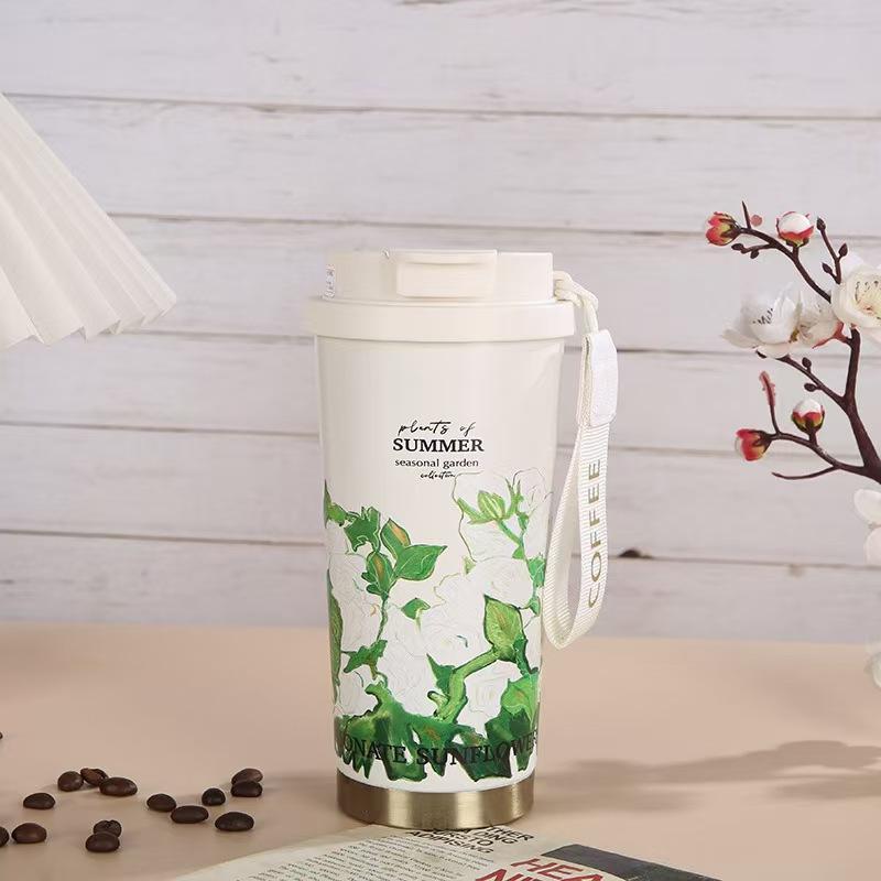 New lily of the valley 316 stainless steel coffee cup ceramic liner thermos cup large capacity high-value gift water cup