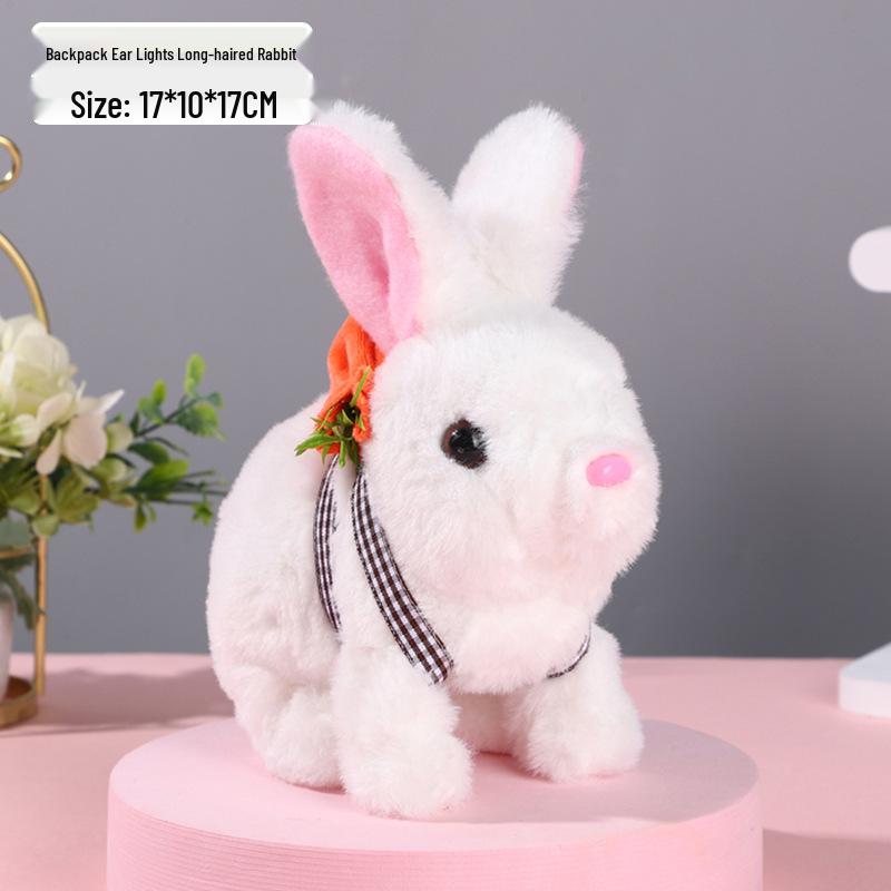 Interactive White Plush Rabbit Toy: Walks, Cries, and Moves Ears