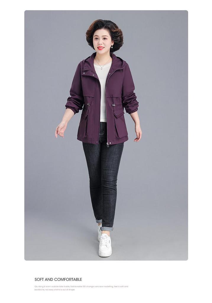 Noble Lady Spring-Autumn Hooded Jacket for Middle-Aged and Elderly Women - 2026 New Style