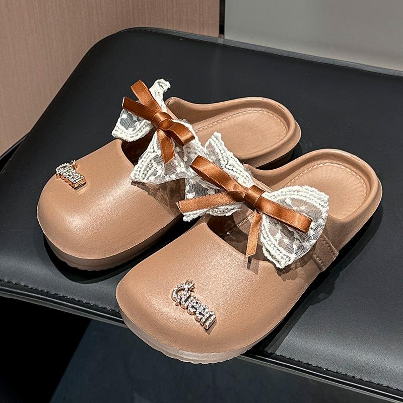 

Fashion Women s Slippers New Summer Fashion Bow-knot Non Slip Casual Flats Lightweight Comfortable Breathable Outdoor Soft Sole Sandals 39-40 коричневый
