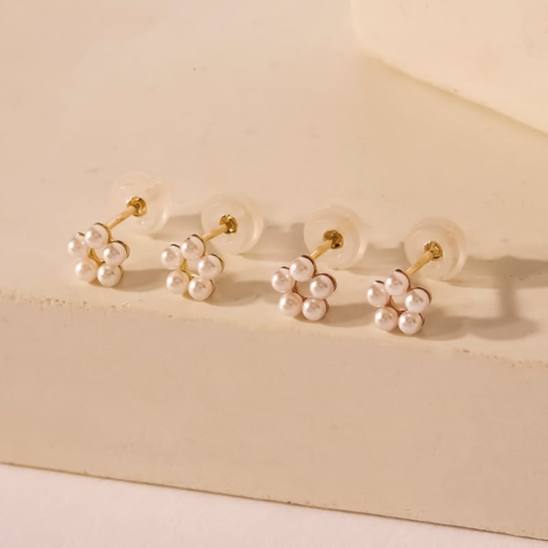 JEWNEL 14K Pentagram Pearl Piercing Earrings