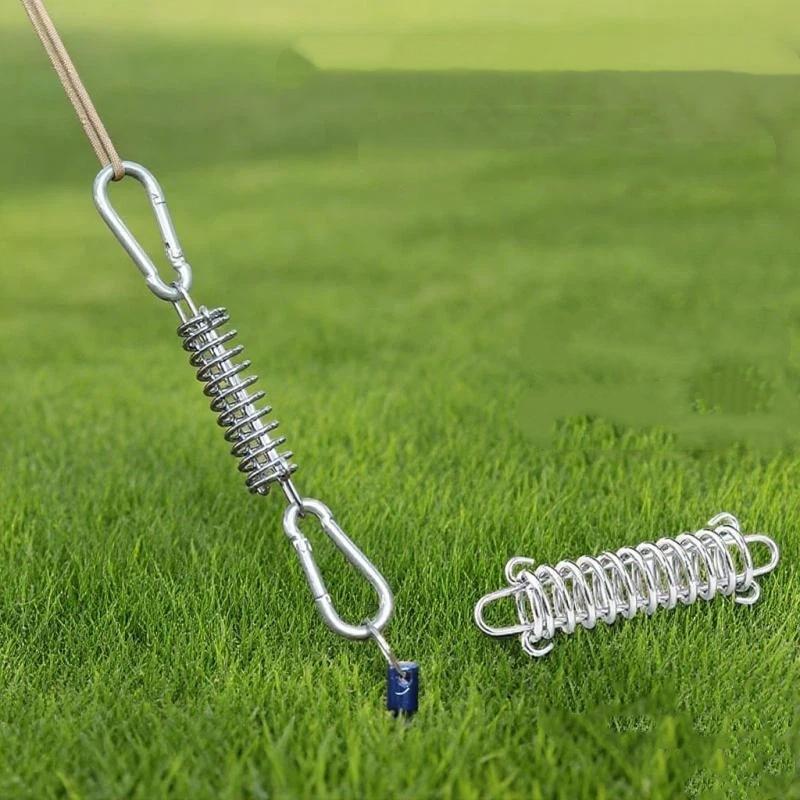 4Pcs Camping Tent Wind Rope Spring Buckle Tent Tensioner Camping Deck Pegs With Carabiner Clips Awning Tightener Fixed Hook