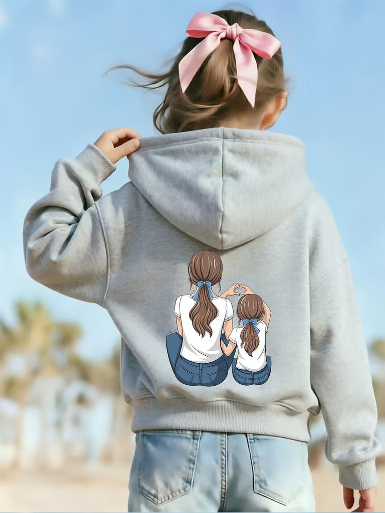 Kız Çocuk Sonbahar/Kış Kapüşonlu Sweatshirt, Uzun Kollu Günlük Kazak, Normal Kesim, Ebeveyn ve Çocuklar İçin Eşleşen Sweatshirtler