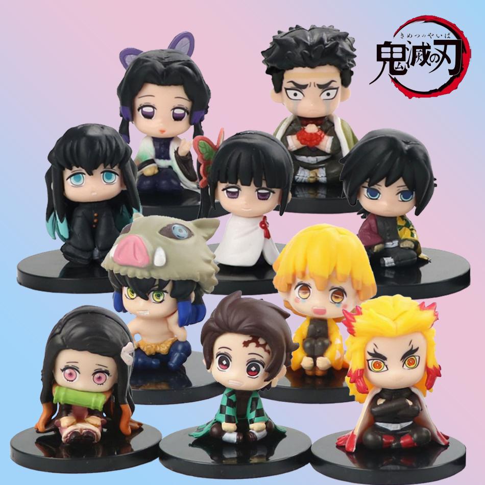 5 Style/Set Q Version Demon Slayer Sitting Ghost Doll Tanjiro Nidouzi Inosuke Zenizu Figure Action Figure Movie Model Toys Doll
