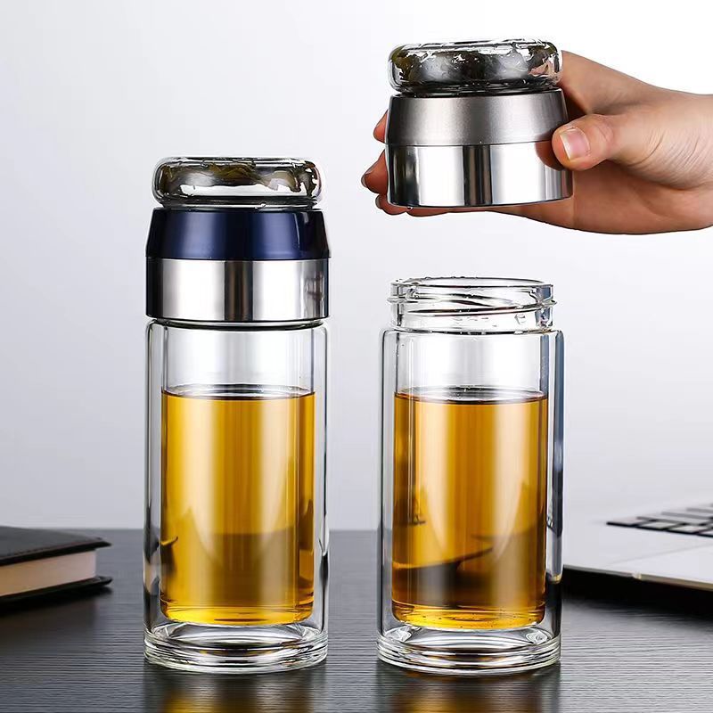 High Borosilicate Glass Tea Water Bottle Double Layer Infuser Tumbler with Tea Filter Drinkware Tea Cup for Brewing Storing Tea
