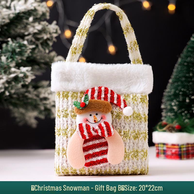Christmas Apple Flannel Drawstring Gift Bag with Bowknot for Children's Candy