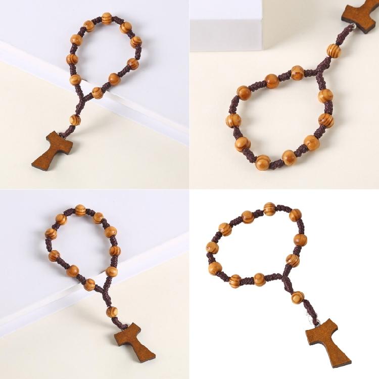 8mm Wood Rosary with Crosses for Faithfuls Unisex Religious Amulet Prayer Gift with Crosses for Meditations and Peace