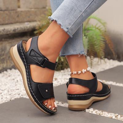 Neue Übergröße 36-43 Damenschuhe Zehenfrei Damen Sandalen Outdoor Freizeit Sandalen Damen Runde Zehenpartie Aushöhlungen Keilabsatzschuhe