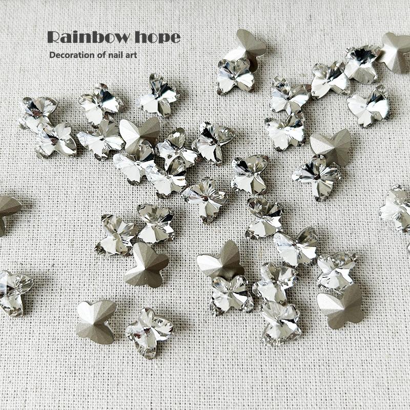 

Huazi Pingti Crystal Nail Diamond Light Luxury High-Quality Coating 10Mm Pointed Bottom Butterfly Wearing Nail Material Nail Jewelry