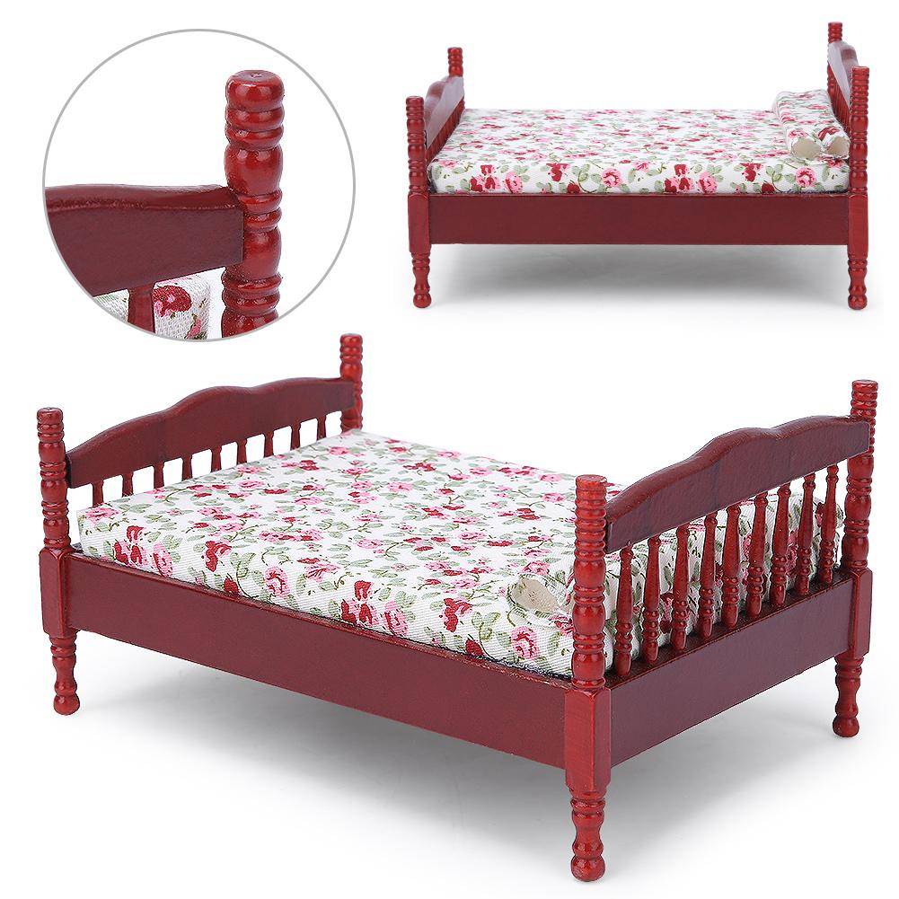 1:12 Mini Puppenhaus Schlafzimmer Bett Modell Zubehör Raum Möbel SpielzeugBraun