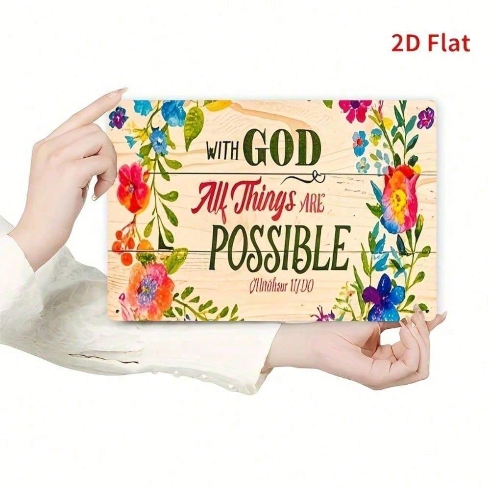 With God All Things Are Possible Metal Sign Inspirational Christian Bible Verse Wall Art Home Decor