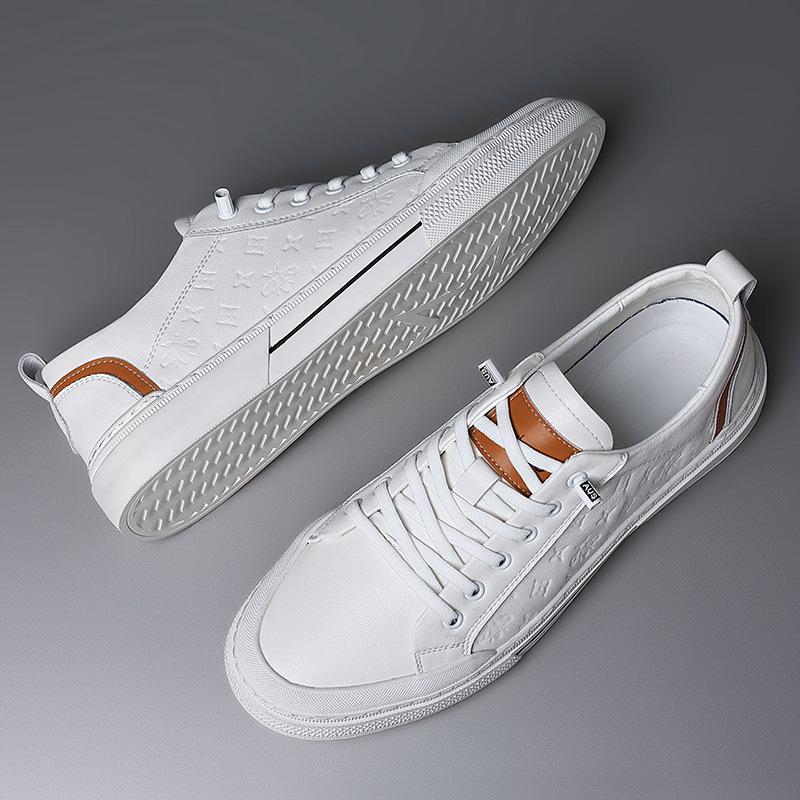 2024 Spring New Sports Men's Shoes Popular Genuine Leather Small White Shoes Low Top Breathable Casual Board Shoes