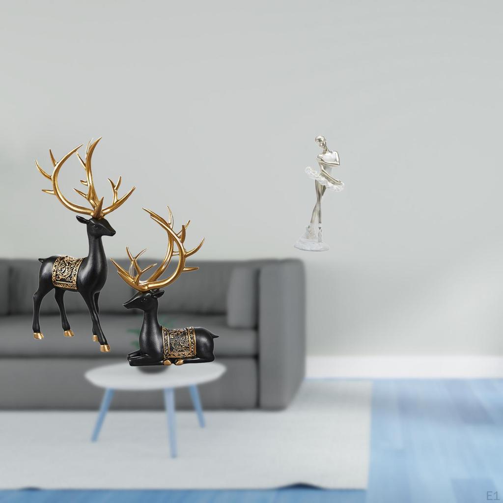Reindeer Elk Resin Statue And Ballerina Dancing Girl Figurine Collection for Cabinet Tabletop