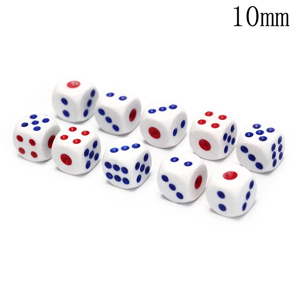 10pcs 10mm High Quality Gambling Game Dice White with Blue and Red Dotd Six Sided Spot Dices Poker Chips for Ktv Pub Party
