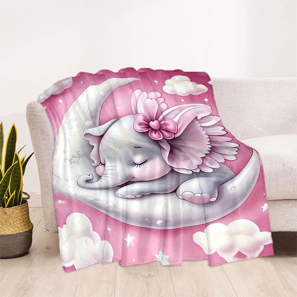 1pc Cute Elephant On Moon Blanket Soft Comfortable Lightweight Perfect for Travel Camping Picnics Sofa Office Bed Living Room Ideal Gift for Friends