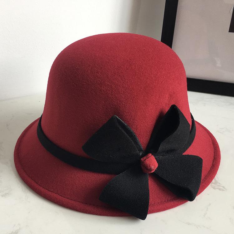 Women's Hat Autumn and Winter Woolen Top Hat European, American and British Women's Dome Basin Hat Elegant Versatile Four-leaf Flower Bucket Hat
