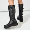 Autumn and winter single casual low-heeled knight boots - large size belt buckle high knight boots