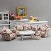 Living Room Sofa Set 1/12 Scale Wooden Base Cloth Covered Mini Furniture for Doll House Accessories and Collectibles