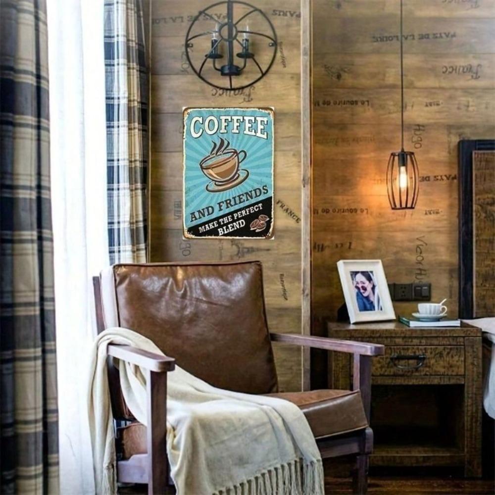 Retro Coffee Tin Sign Vintage Metal Wall Art for Home Cafe