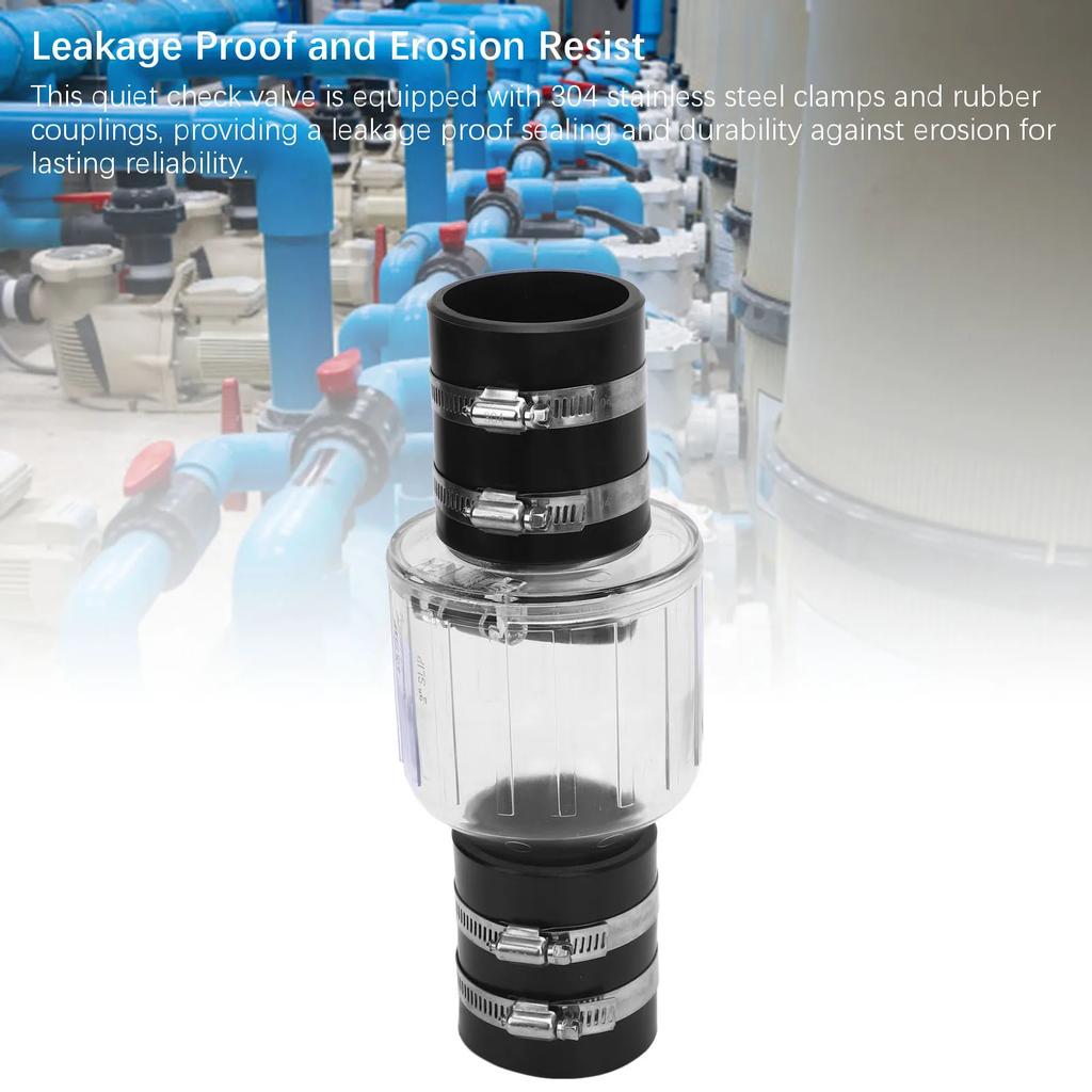 Quiet Sump Pump Check Valve Clear Silent 2in PVC Pipe Backflow Valve with Spring Loaded Flapper Quiet Sump Pump Check Valve