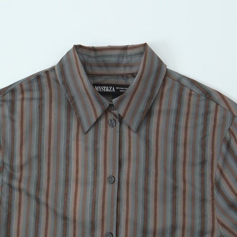 Fashion Style 2024 Fall and Winter New Women's Clothing Stylish All-Matching Striped Long Sleeves Lapel Shirt 9158339
