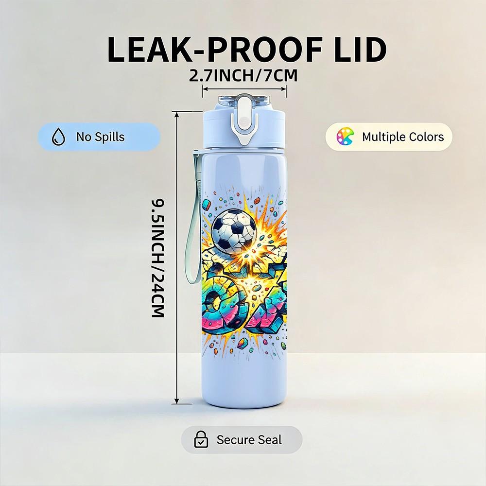 1PC Color Burst Soccer Ball Art Print 750ml Color Plastic Sports Water Bottle Leakproof Flip Straw Lid Suitable for Sports Office Home Use