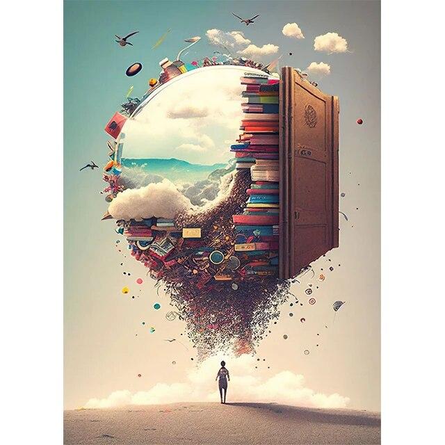 Abstract Fantasy Adventure In A Book Prints Poster Canvas Painting Modern Wall Art Pictures For Living Room Bedroom Home Decor No Frame