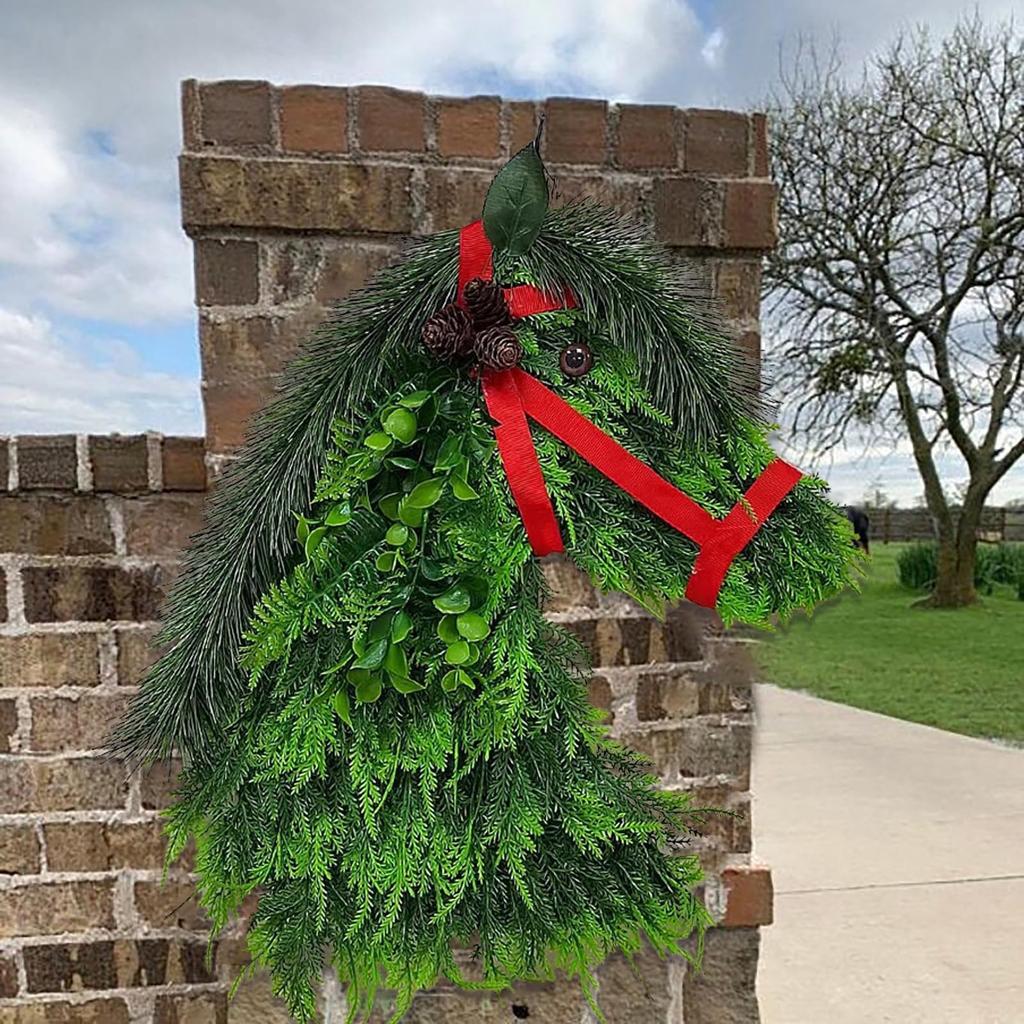 Weihnachts-Pferdekopf-Tierkranz Fenster Restaurant Heimdekoration Anhänger