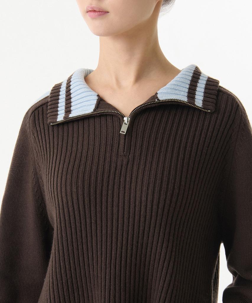 MUSINSA STANDARD WOMAN Women'S Ribbed Track Knit Half Zip [Brown]