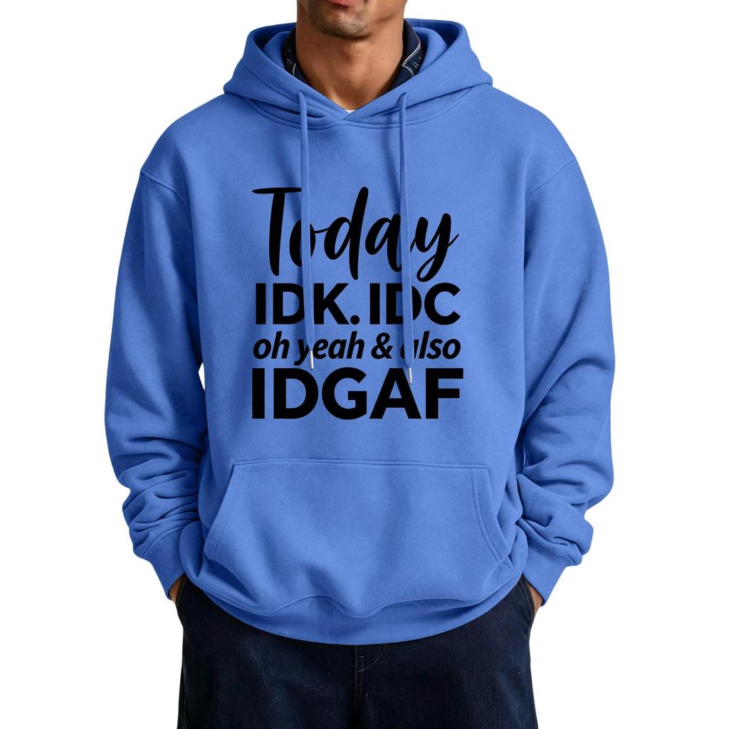 Men's Casual Color Hooded Sweatshirt with Large Pockets and Funny Saying Print
