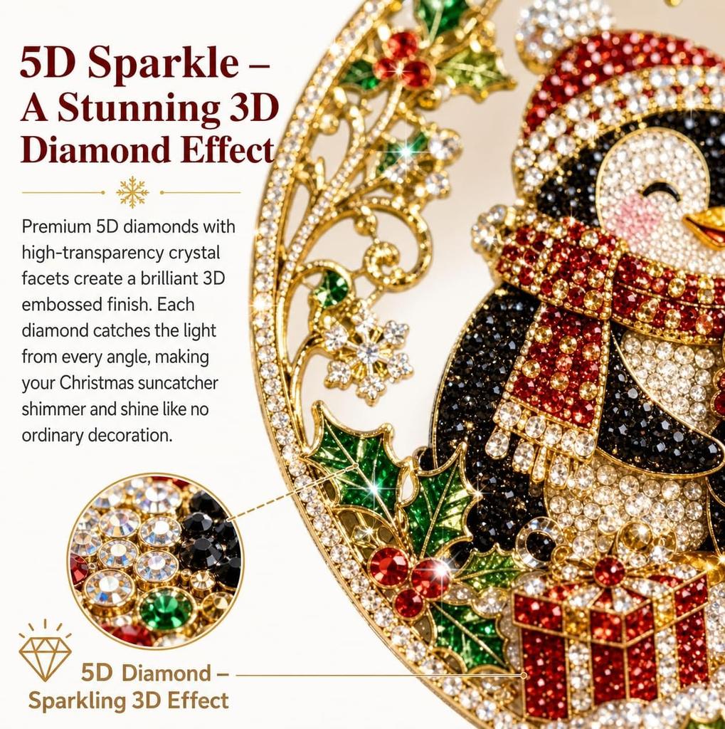 Christmas Pearl Diamond Painting Suncatcher Kit DIY 5D Beaded Art 20CM B