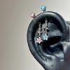Cute Pink Red Zircon Star 316L Stainless Steel Annular Ear Bone Nail Fashion Delicate Cross Earring for Women Y2K Punk Jewelry