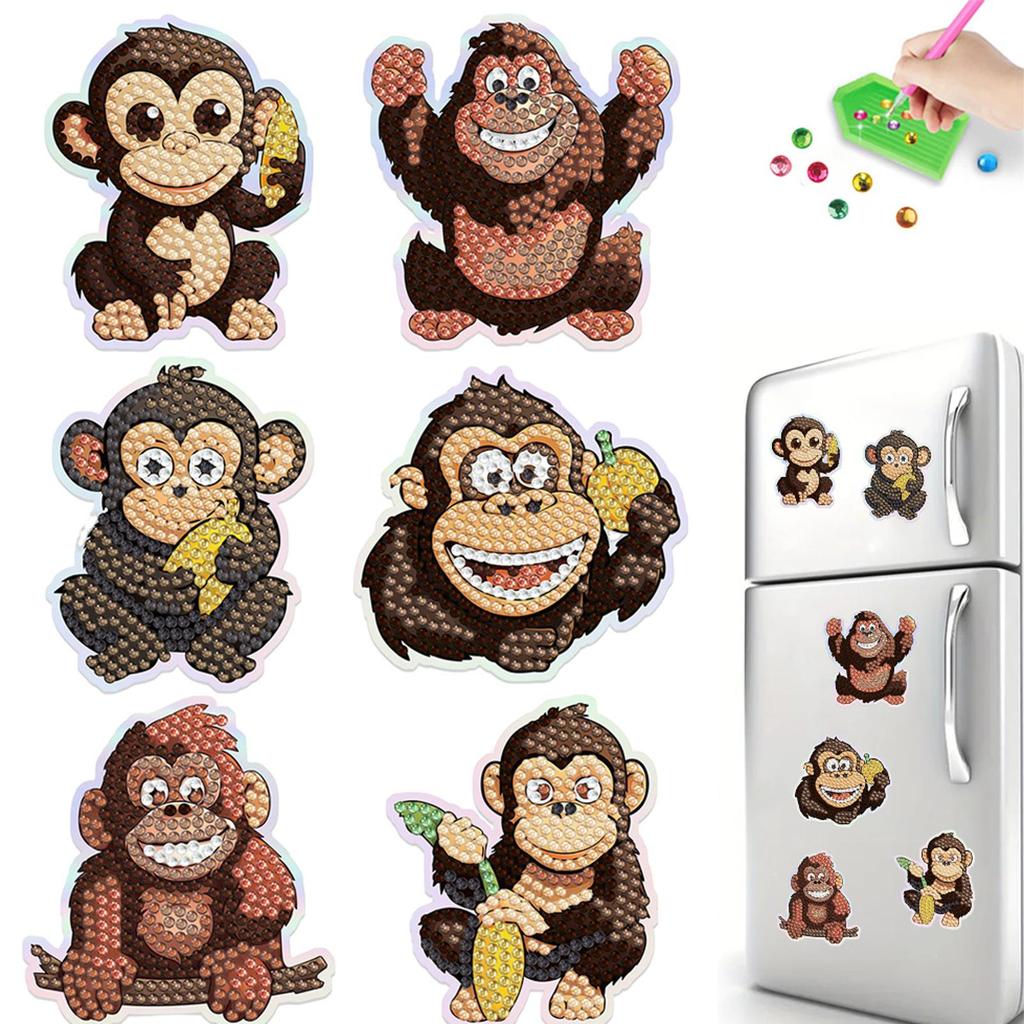 6Pcs Animal DIY Acrylic Diamond Painting Fridge Magnets DIY Diamond Painting Magnets Kit Crystal Sparkling Diamond Magnets Set