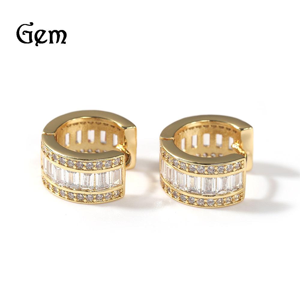 

Simple Diamond Stud Earrings Trendy Square Zirconium Stud Earrings Hiphop Rap срібний