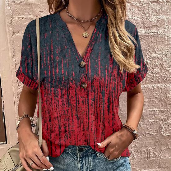 Frühling und Sommer Casual Damenmode Europäische und amerikanische Top Blumendruck Twist Button Mode Kurzarm Top Lose Damenmode