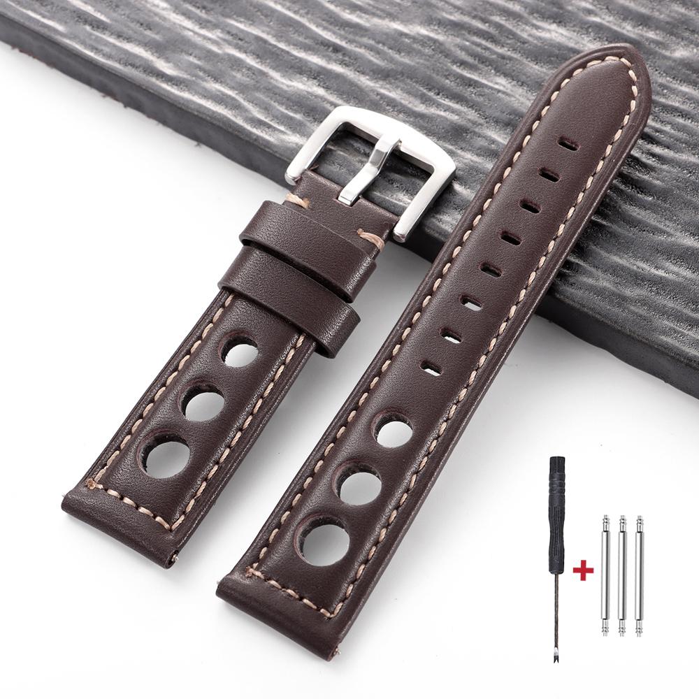 Vintage Cowhide Genuine Leather Watch Strap 20mm 22mm 24mm 26mm Metal Pin Buckle Band Breathable Watchband bracelet belt for men