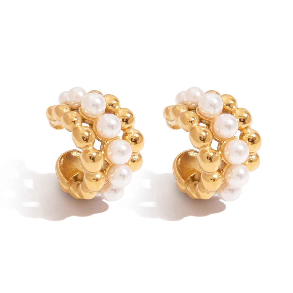 Yori Personalized Imitation Pearl Three Layer Ear Clip for Women Golden 18K Plated Stainless Steel Fashion Holiday Jewelry Gift