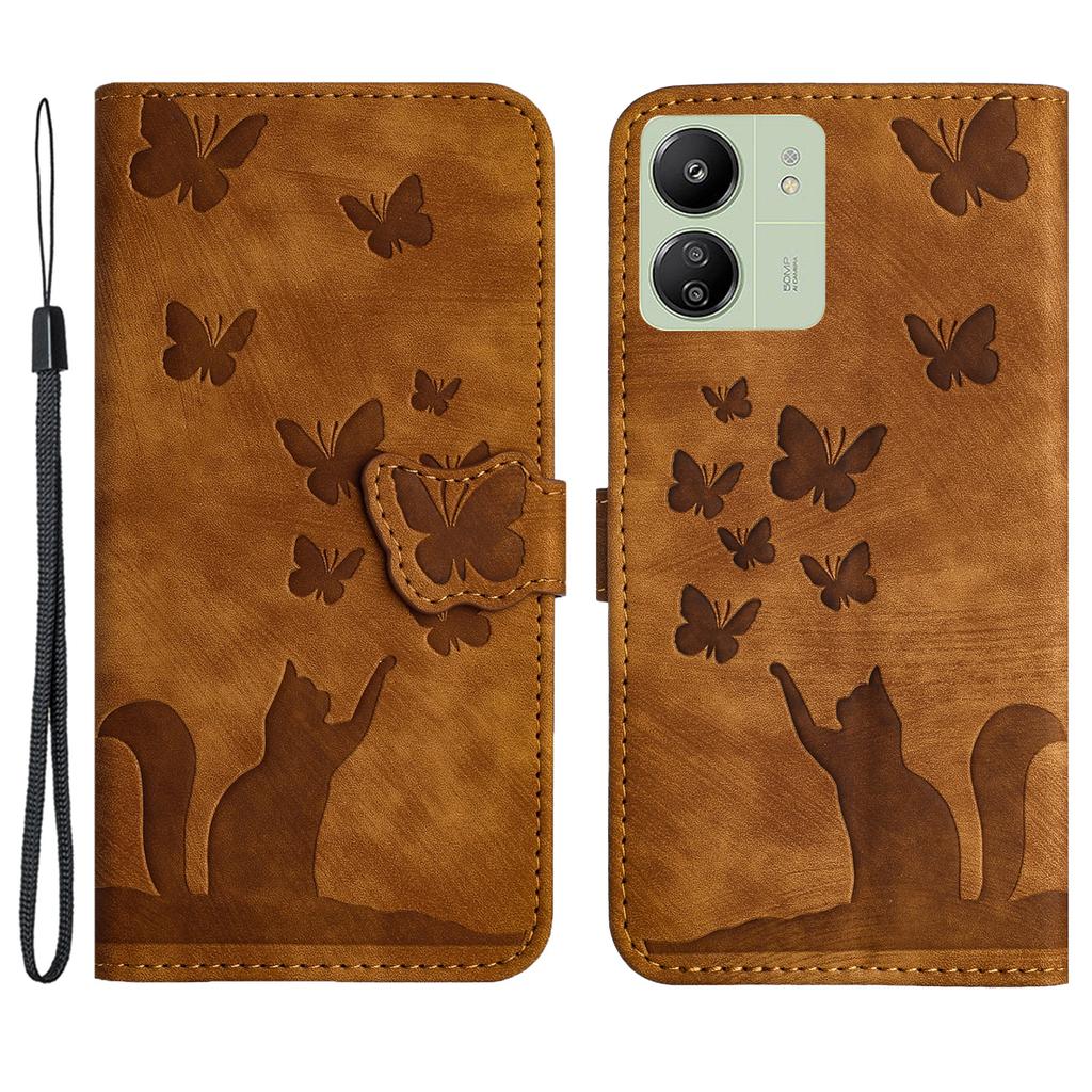For Xiaomi Redmi 13C 4G/5G/13R 5G/Poco M6 5G/Poco C65 4G Case Cat Butterfly Imprinted Leather Magnetic Clasp Phone Cover