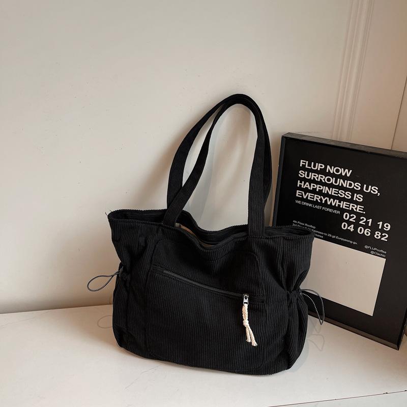 New Corduroy Simple Shoulder Bag Fashi Striped Wrinkle Design Casual Handle Bag for Women Casual and Versatile Storage Bags