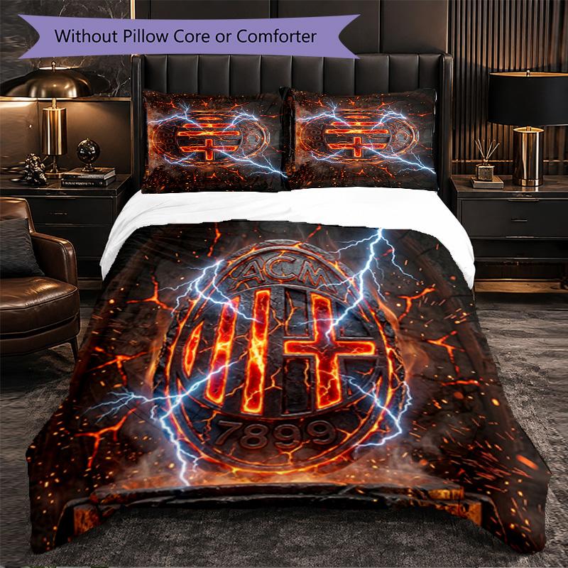 Set Lenzuola AC Milan Modello 3 Pezzi Morbida Copripiumino in Microfibra con Federe per Camera da Letto